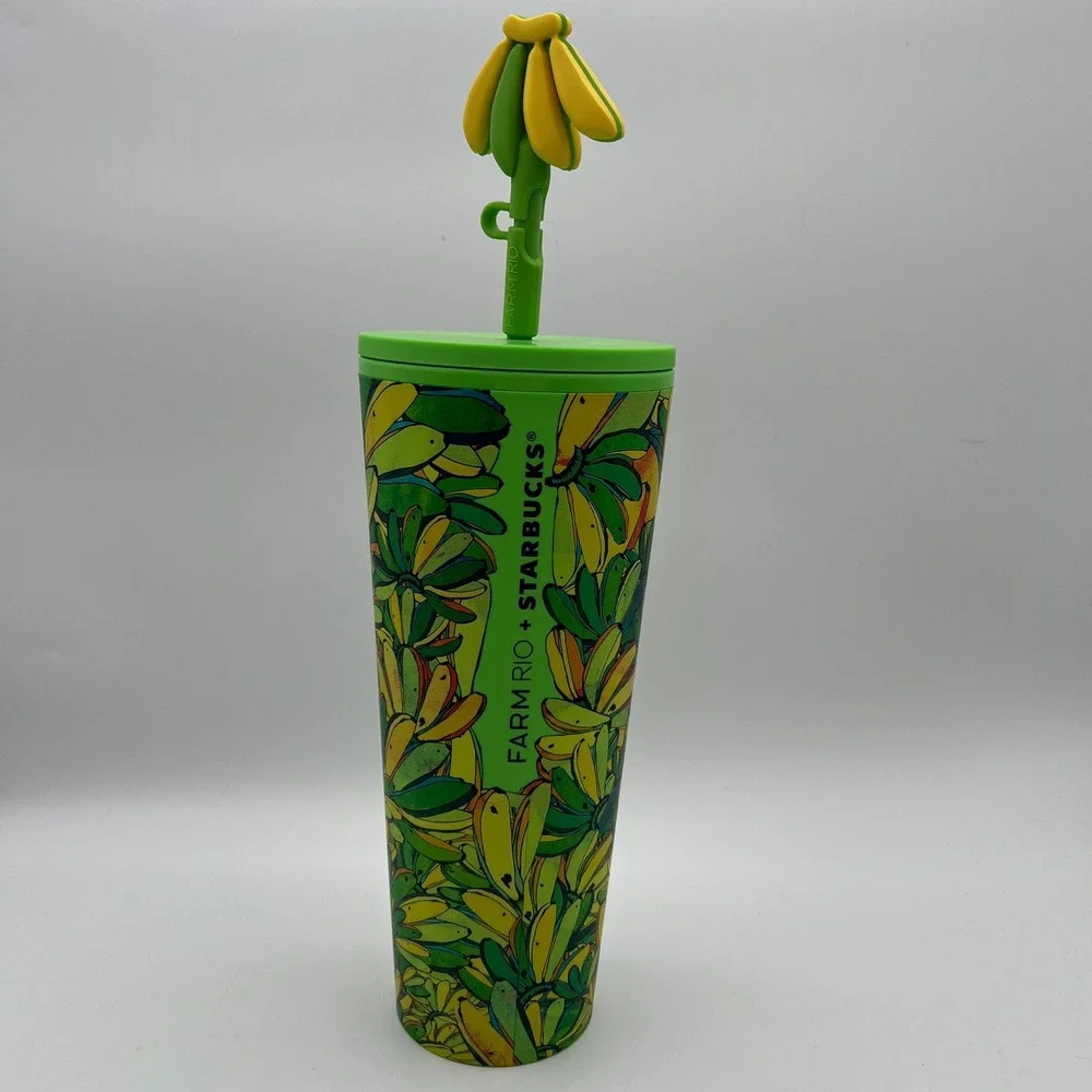 Farm Rio Starbucks Banana Tropical Cold Cup Tumbler 24oz Green Yellow 011167080